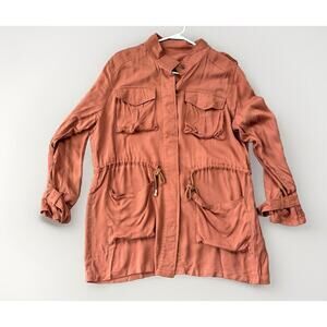 She + Sky Terracotta Lightweight Jacket Size L Button Front Utility Oversized